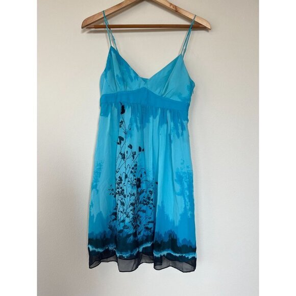 BCBG Y2K Silk Blue Floral Baby Doll Dress Size 6 - Picture 3 of 12